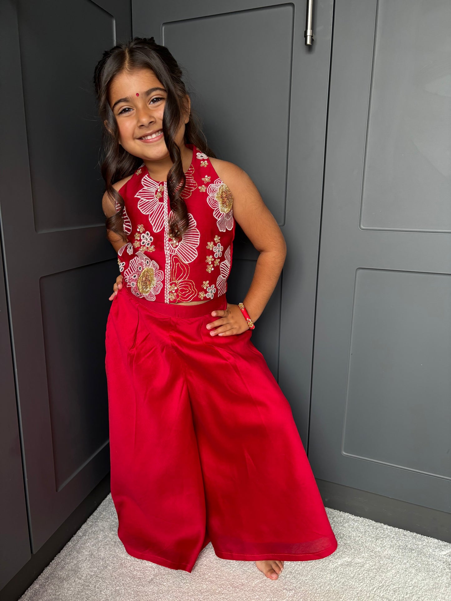 Red Silk Chanderi Palazzo