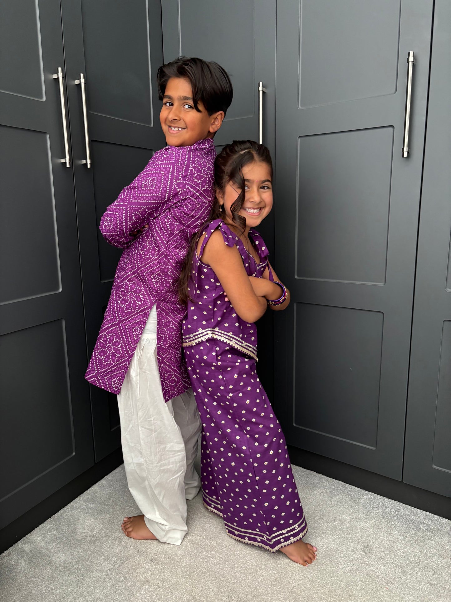 Girls Festive Purple Bandhani Print Palazzo Suit | Sibling Collection