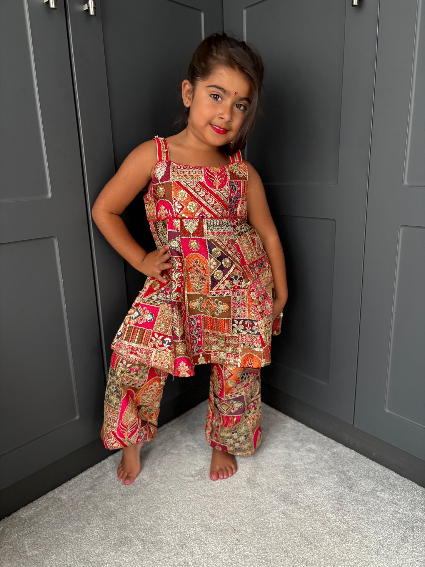 Red & Gold Partywear Trouser Suit