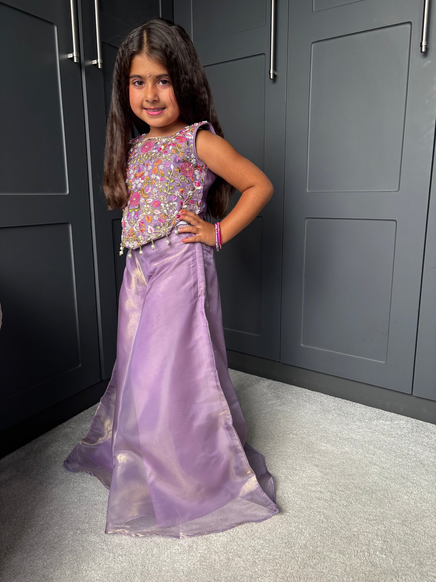 Lilac Floral & Pearl Palazzo Suit