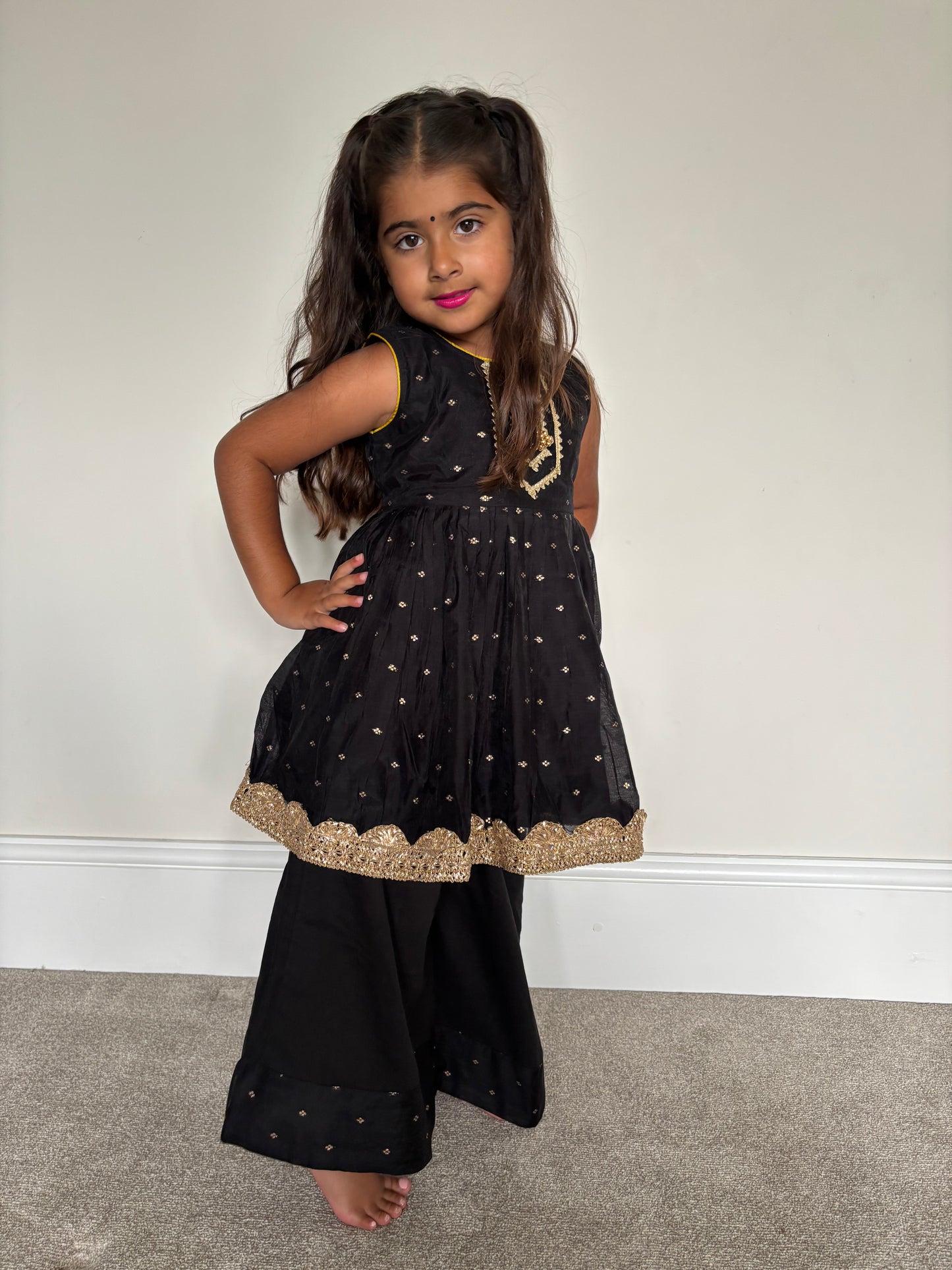 Black & Gold Frock Palazzo Suit