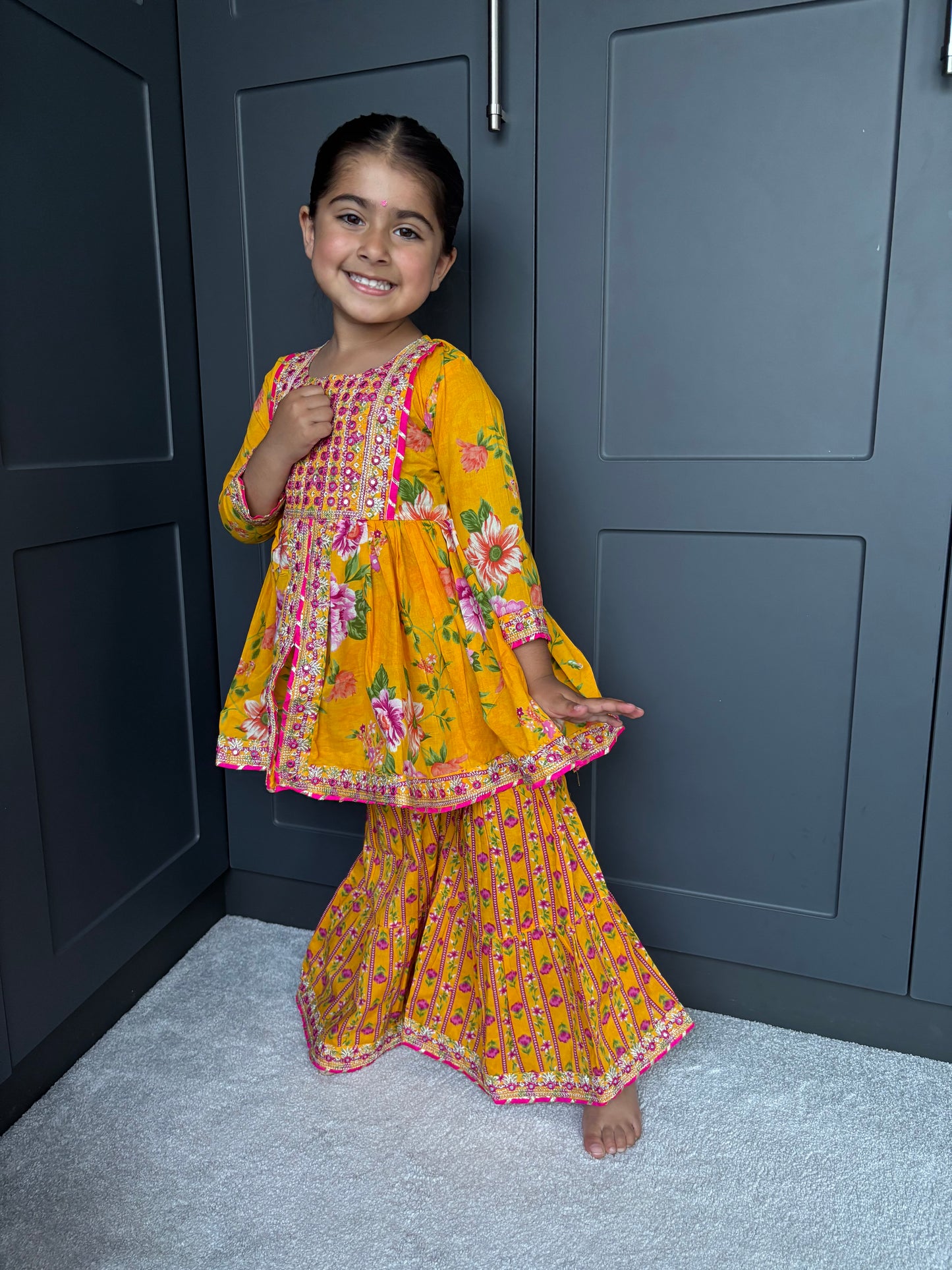 Yellow Mirror Work Sharara
