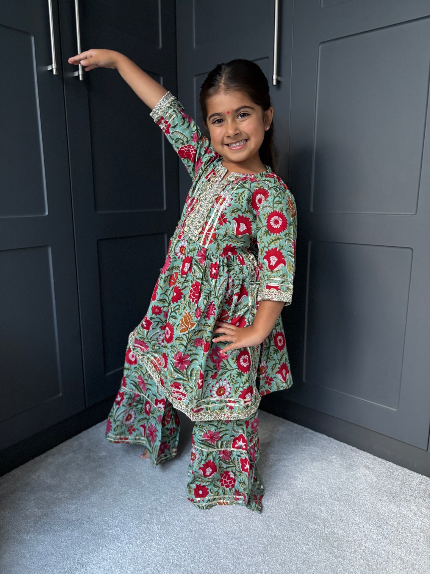 Mint & Red Paisley Print Sharara Suit