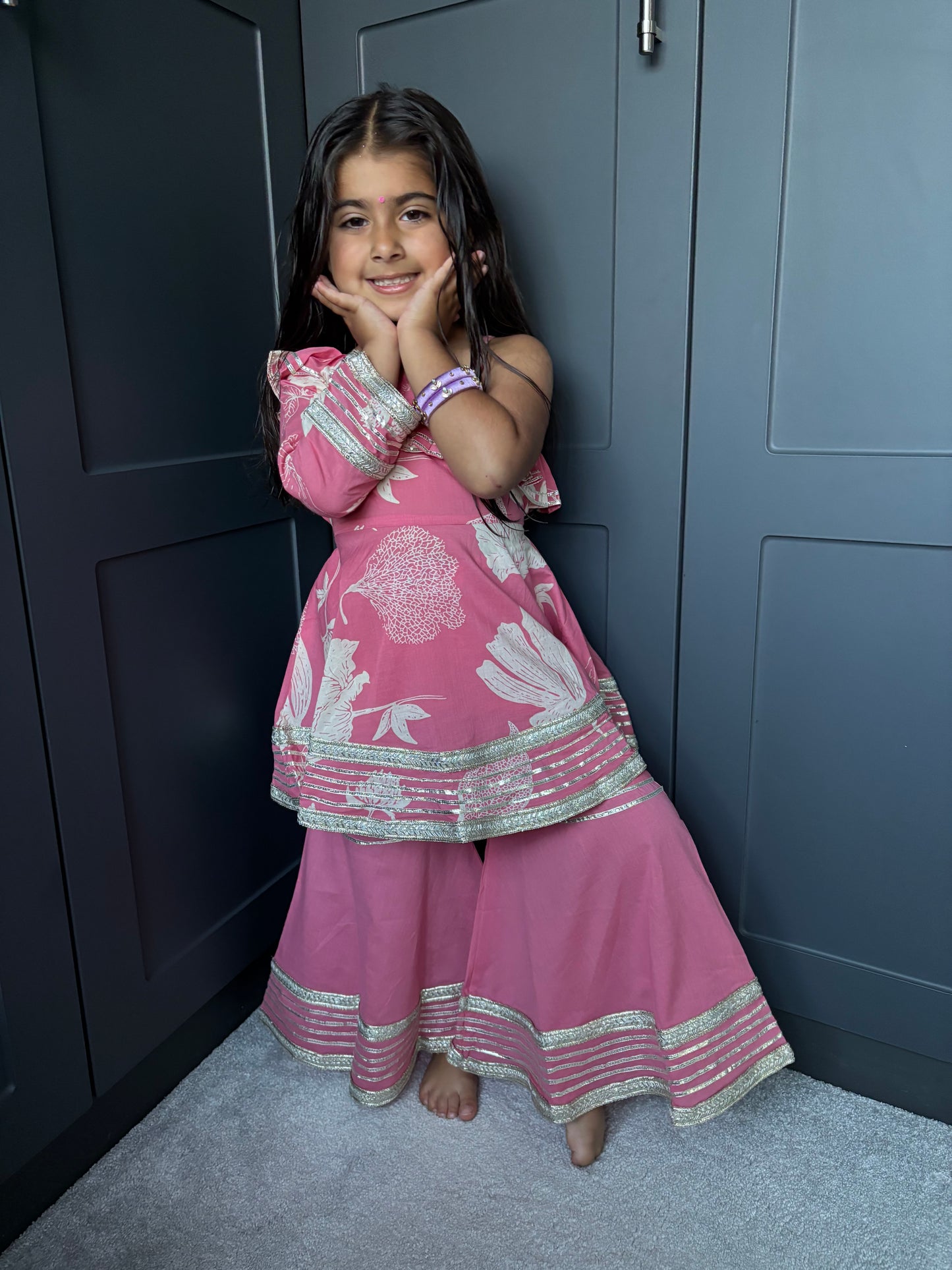 Pink One-Shoulder Sharara Suit