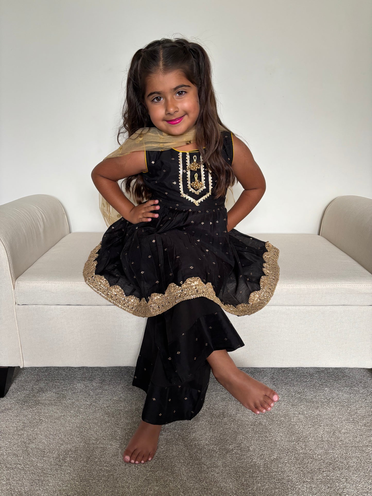 Black & Gold Frock Palazzo Suit