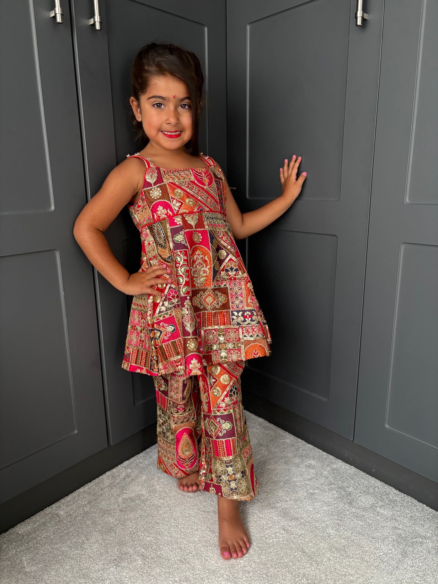 Red & Gold Partywear Trouser Suit