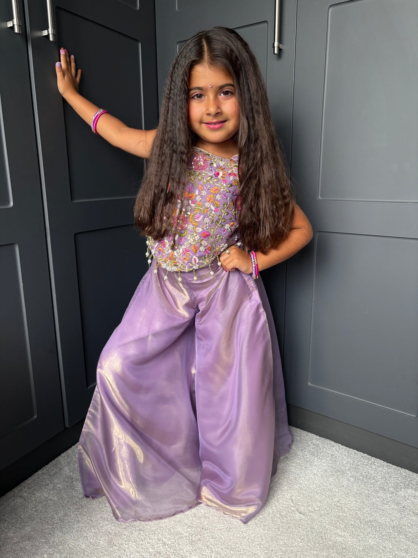 Lilac Floral & Pearl Palazzo Suit