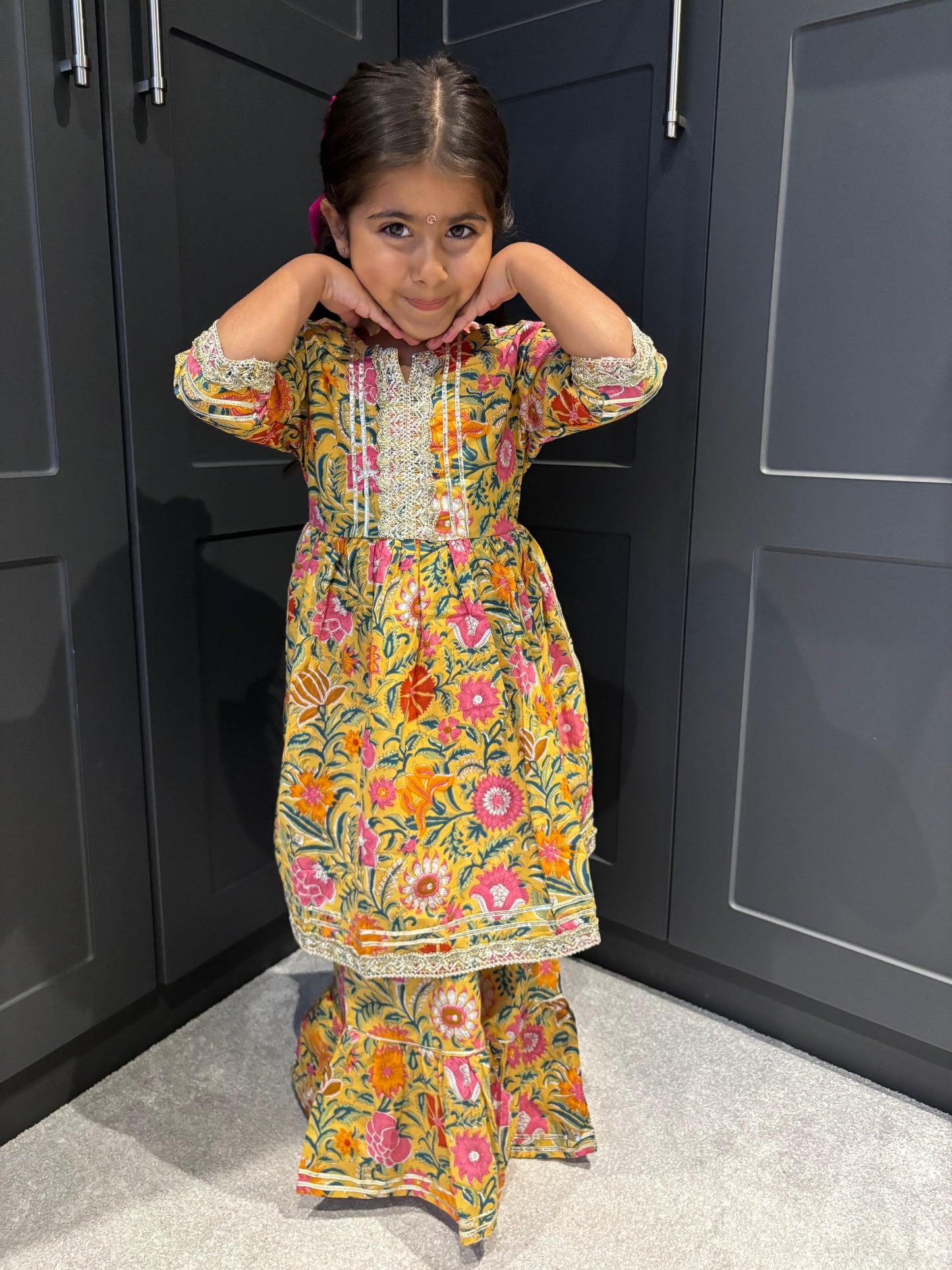 Yellow & Pink Paisley Sharara Suit