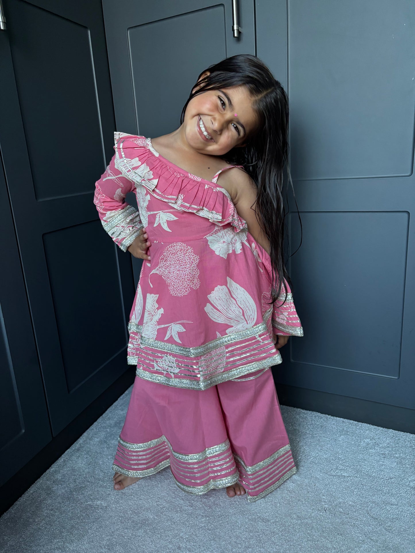 Pink One-Shoulder Sharara Suit