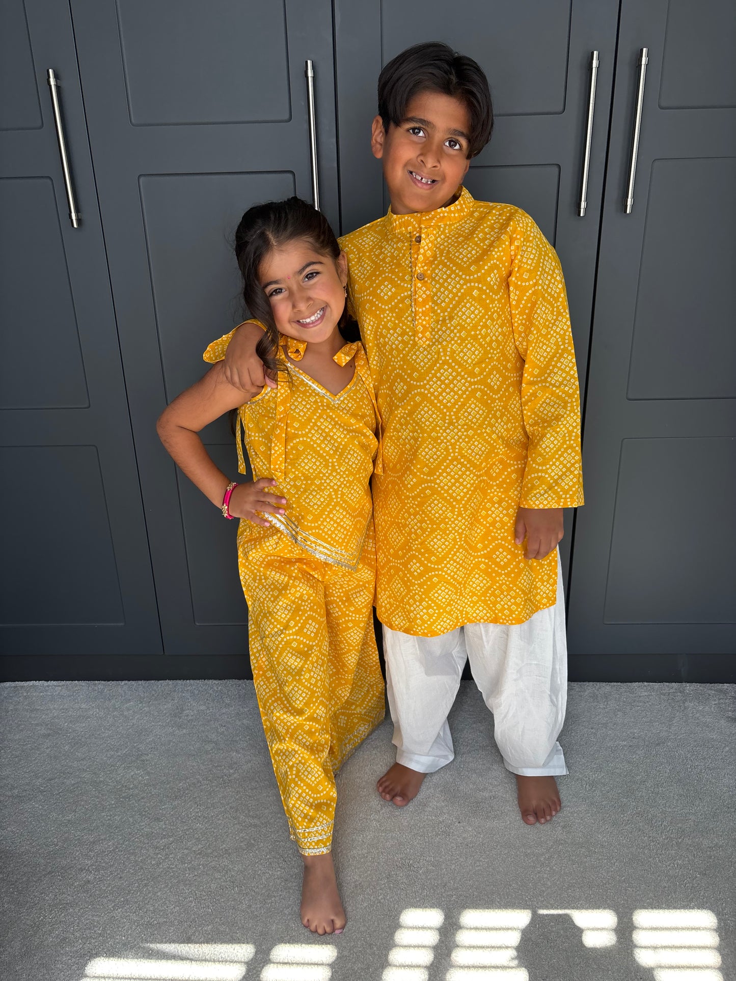Girls Festive Yellow Bandhani Print Palazzo Suit | Sibling Collection