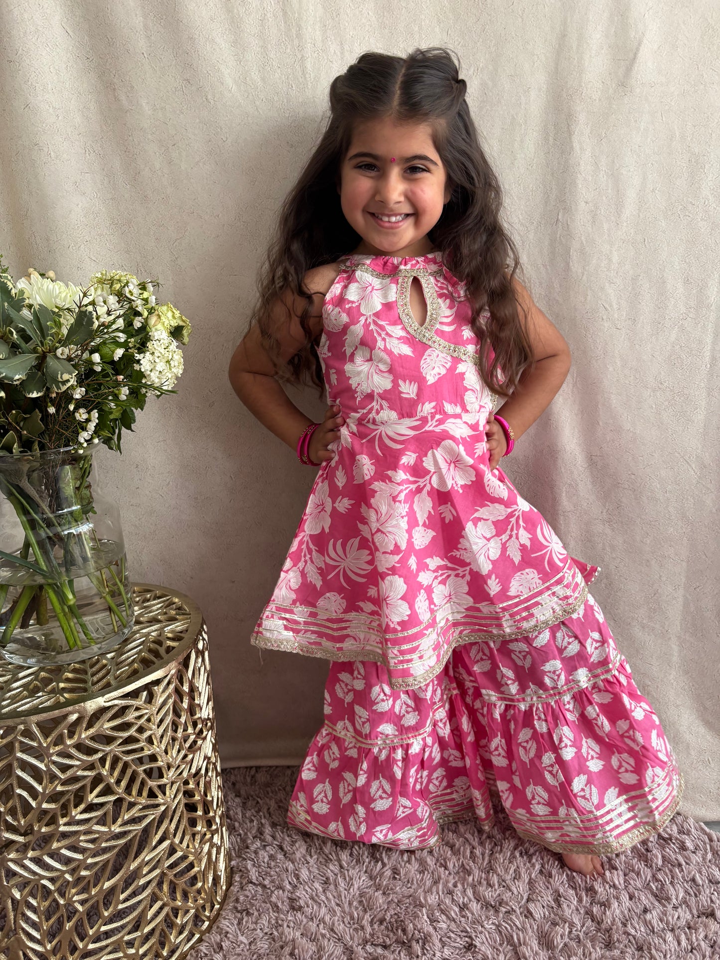 Summer Peplum Sharara Suit (Pink)
