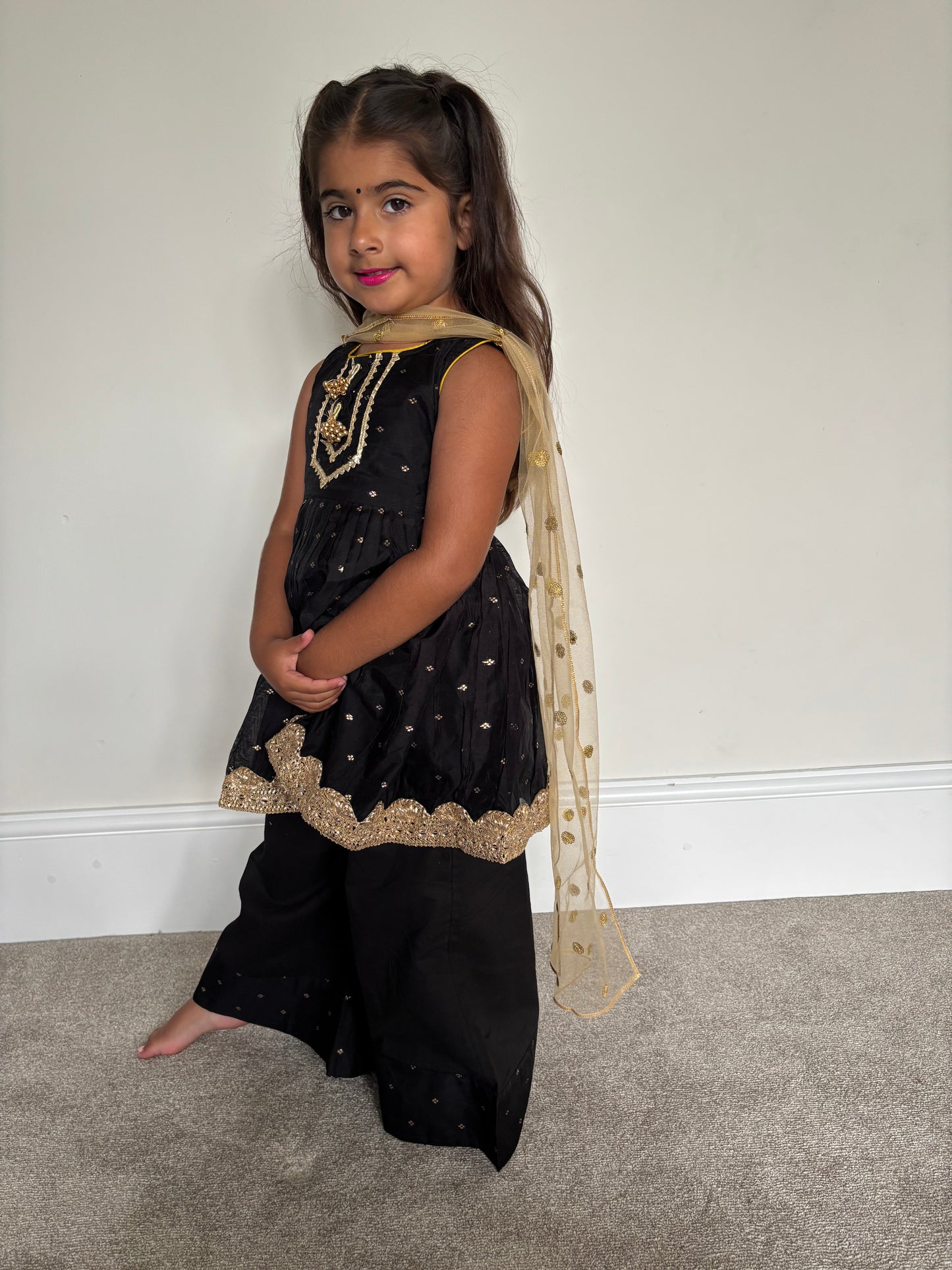 Black & Gold Frock Palazzo Suit