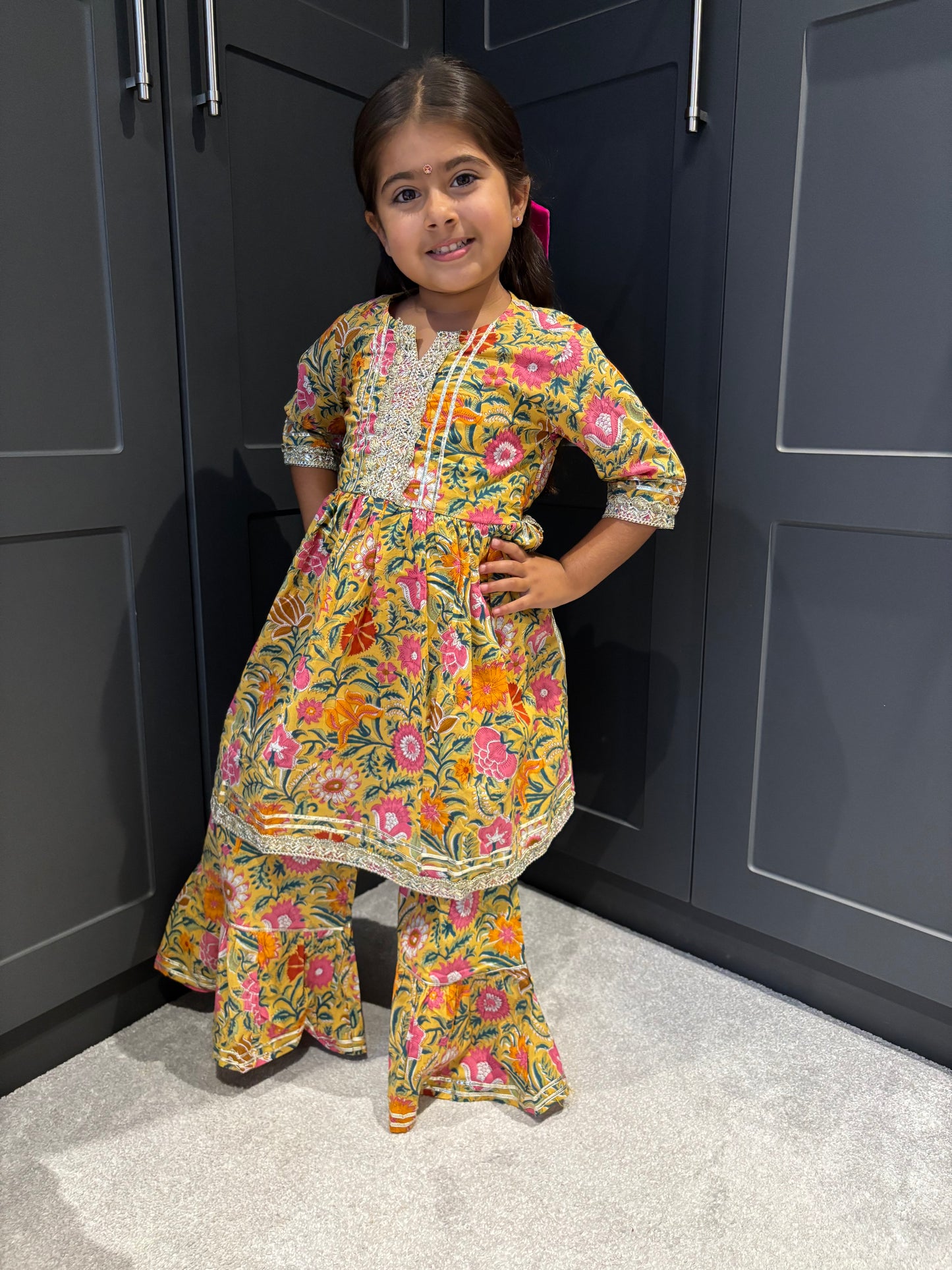 Yellow & Pink Paisley Sharara Suit