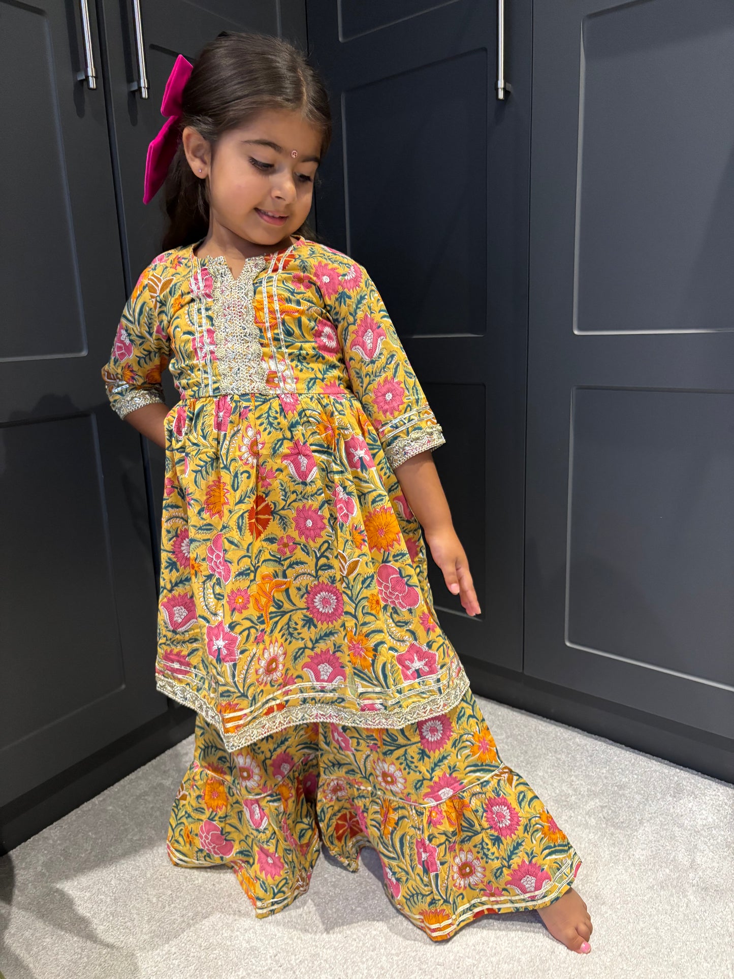 Yellow & Pink Paisley Sharara Suit