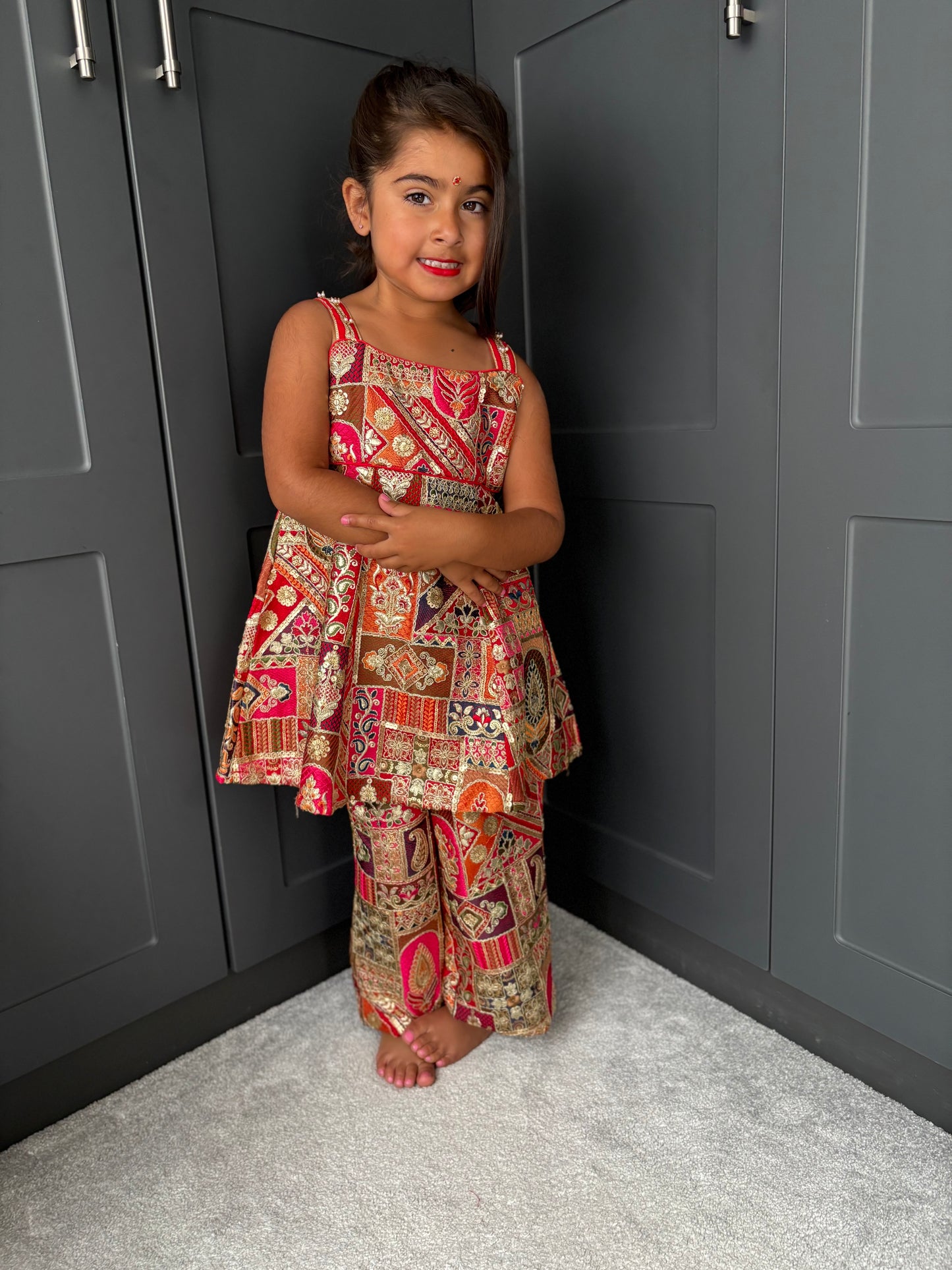 Red & Gold Partywear Trouser Suit