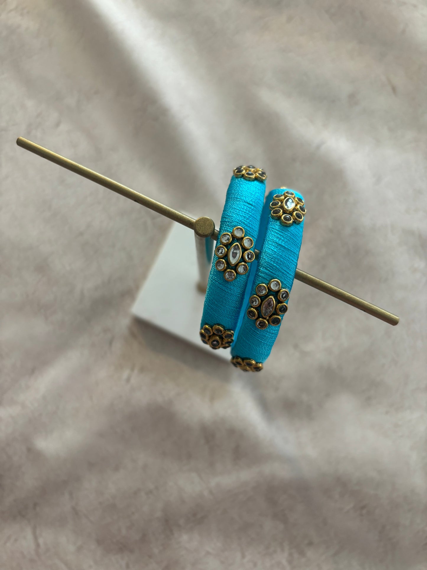Sea Blue Embellished Bangles