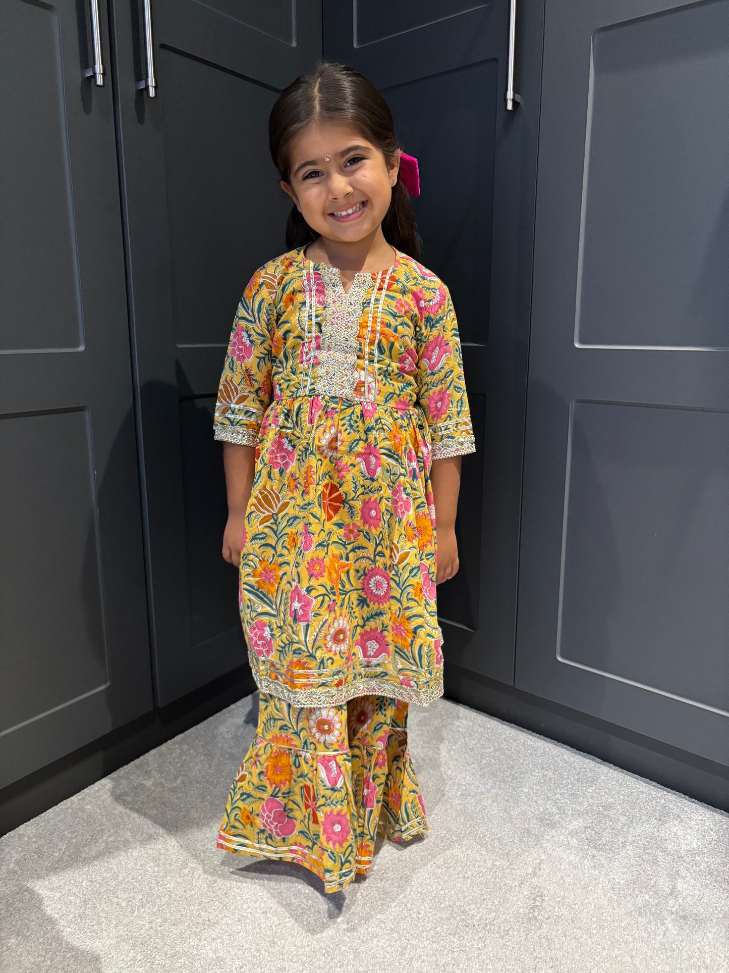 Yellow & Pink Paisley Sharara Suit