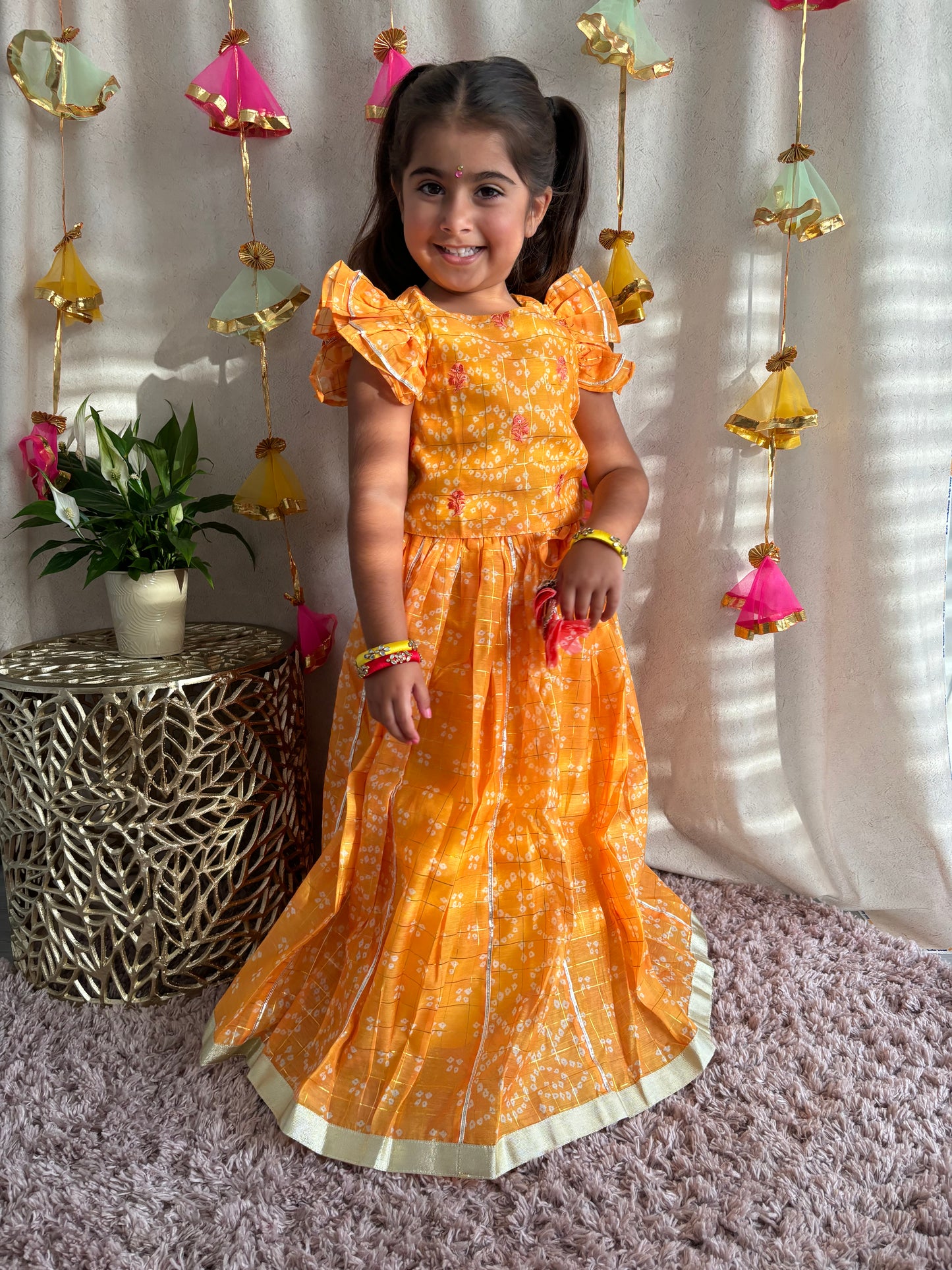 Yellow Bhandani Lehenga Set