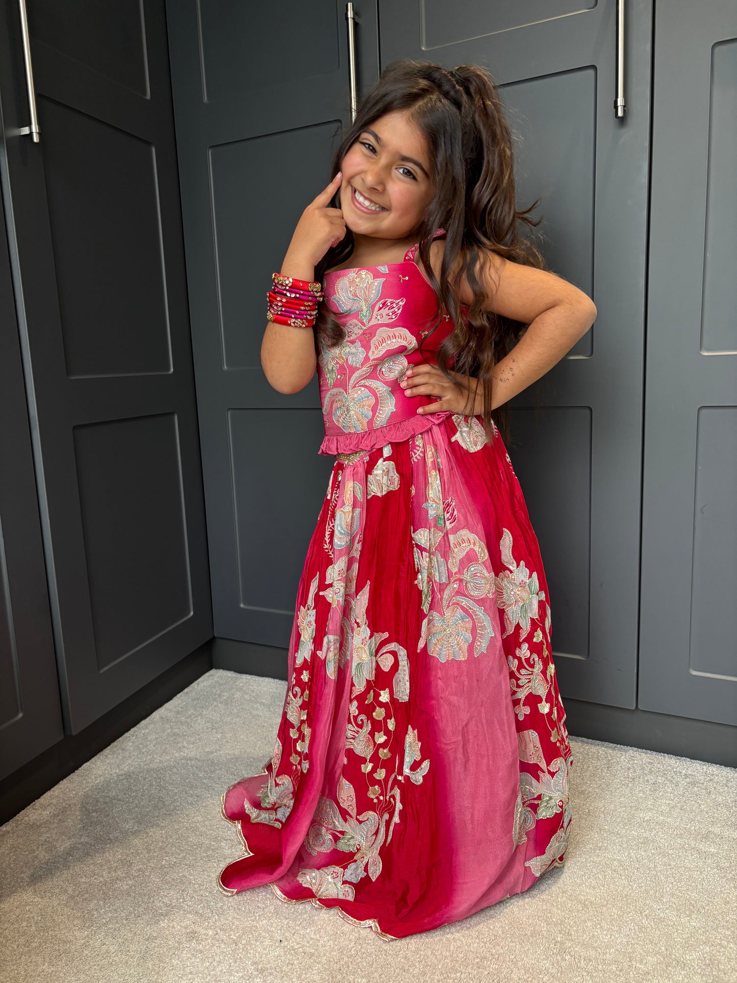 Magenta & Red Lengha Set