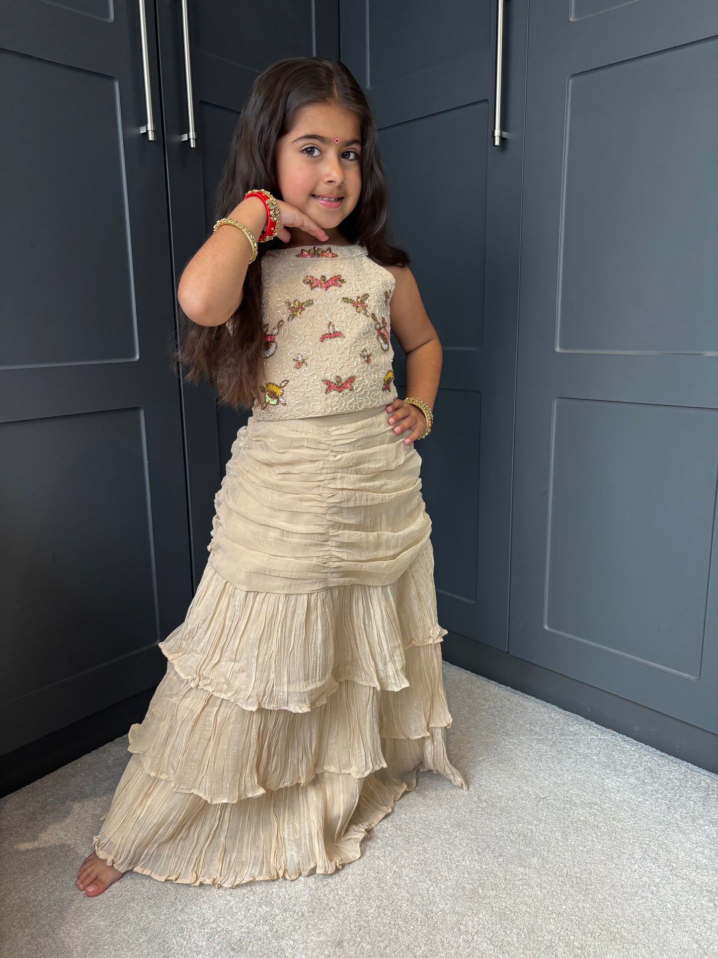 Ivory Embroidered Lengha Set