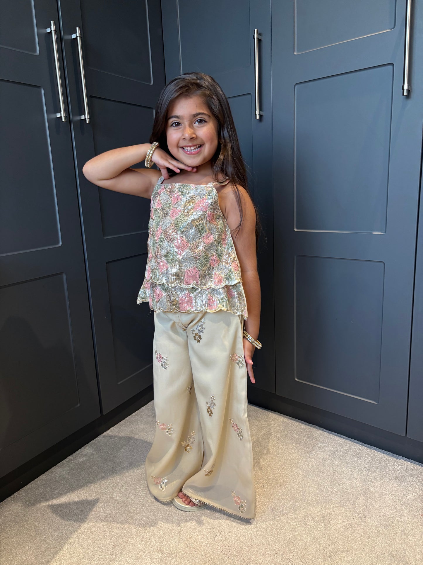 Blush & Gold Sequin Palazzo Set