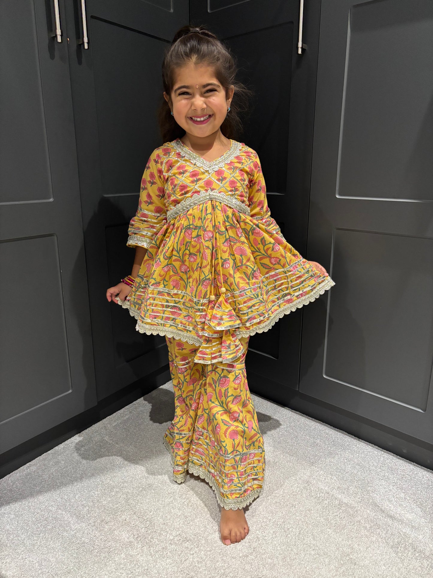 Yellow & Pink Sharara Suit Set