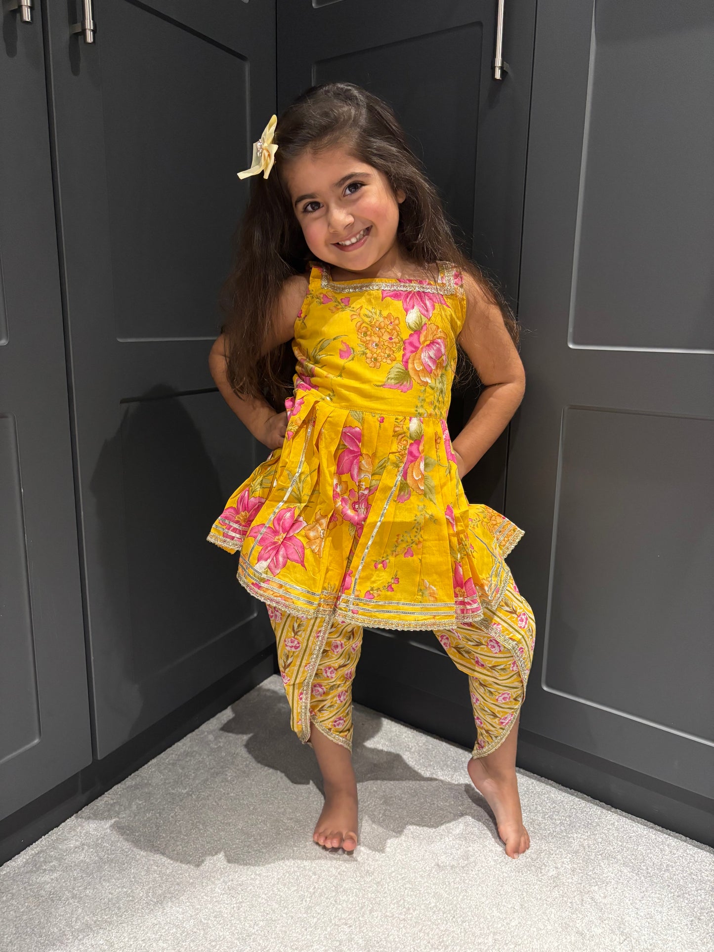Spring Blooms Dhoti Suit (Yellow)