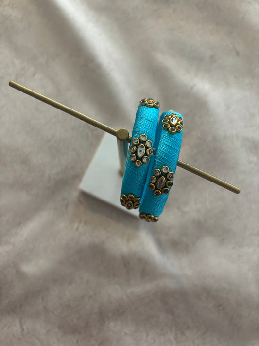 Sea Blue Embellished Bangles
