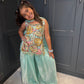 Girls Aqua Blue Embroidered Palazzo Suit | Floral Festive Ethnic Wear