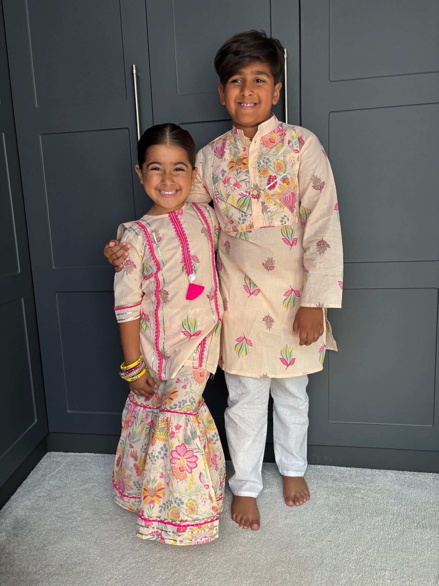 Lotus Print Girls Gharara Set | Indian Festive Wear | Sibling Collection