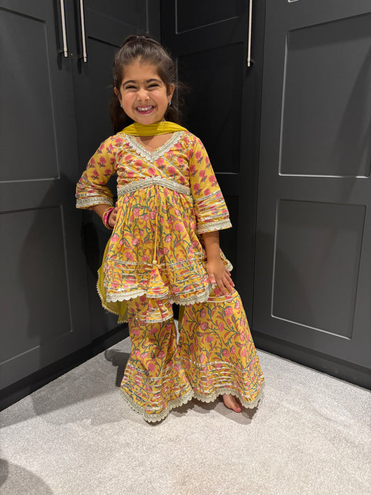 Yellow & Pink Sharara Suit Set