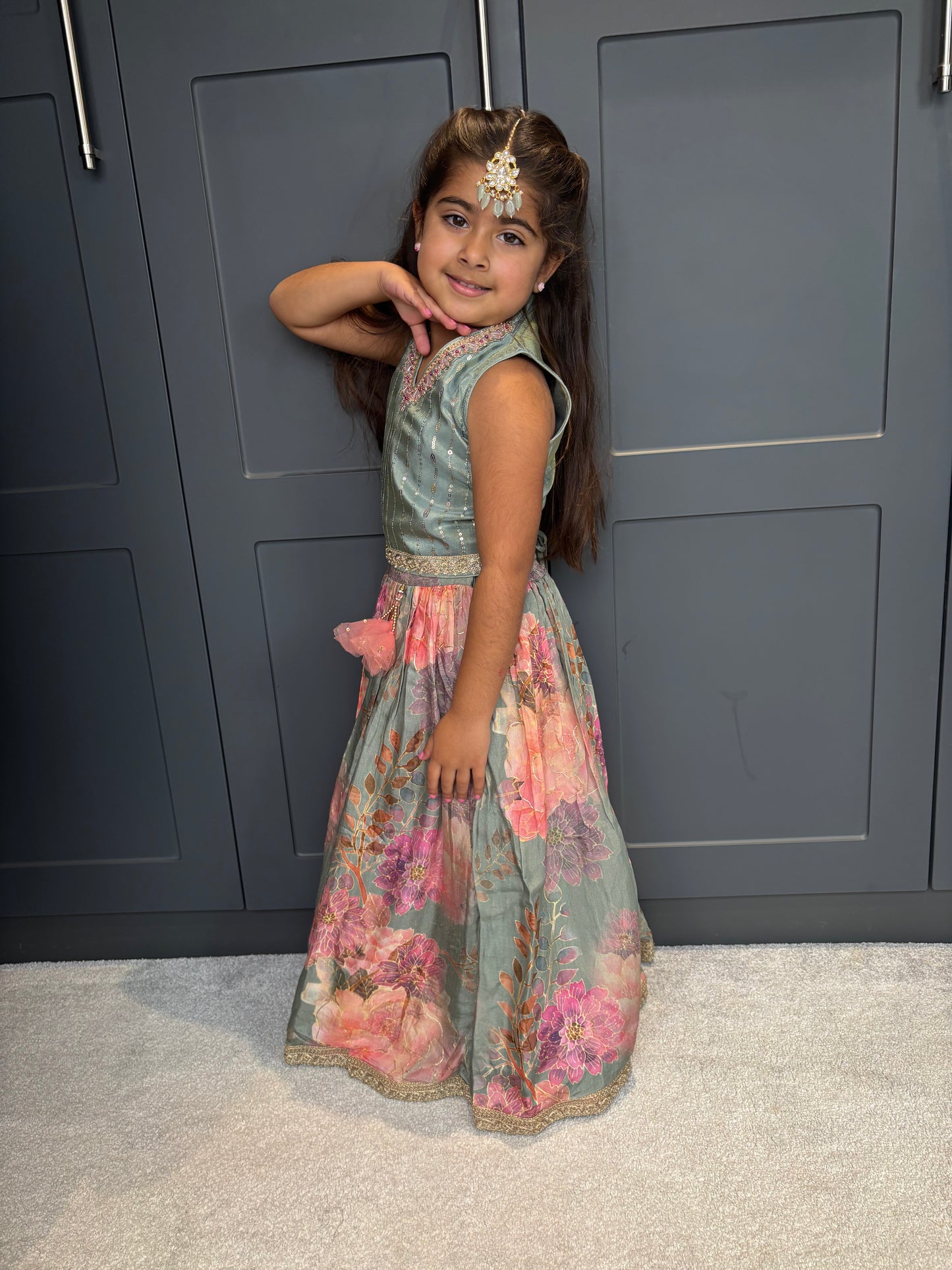 Sage Green Floral Lengha