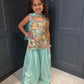 Girls Aqua Blue Embroidered Palazzo Suit | Floral Festive Ethnic Wear
