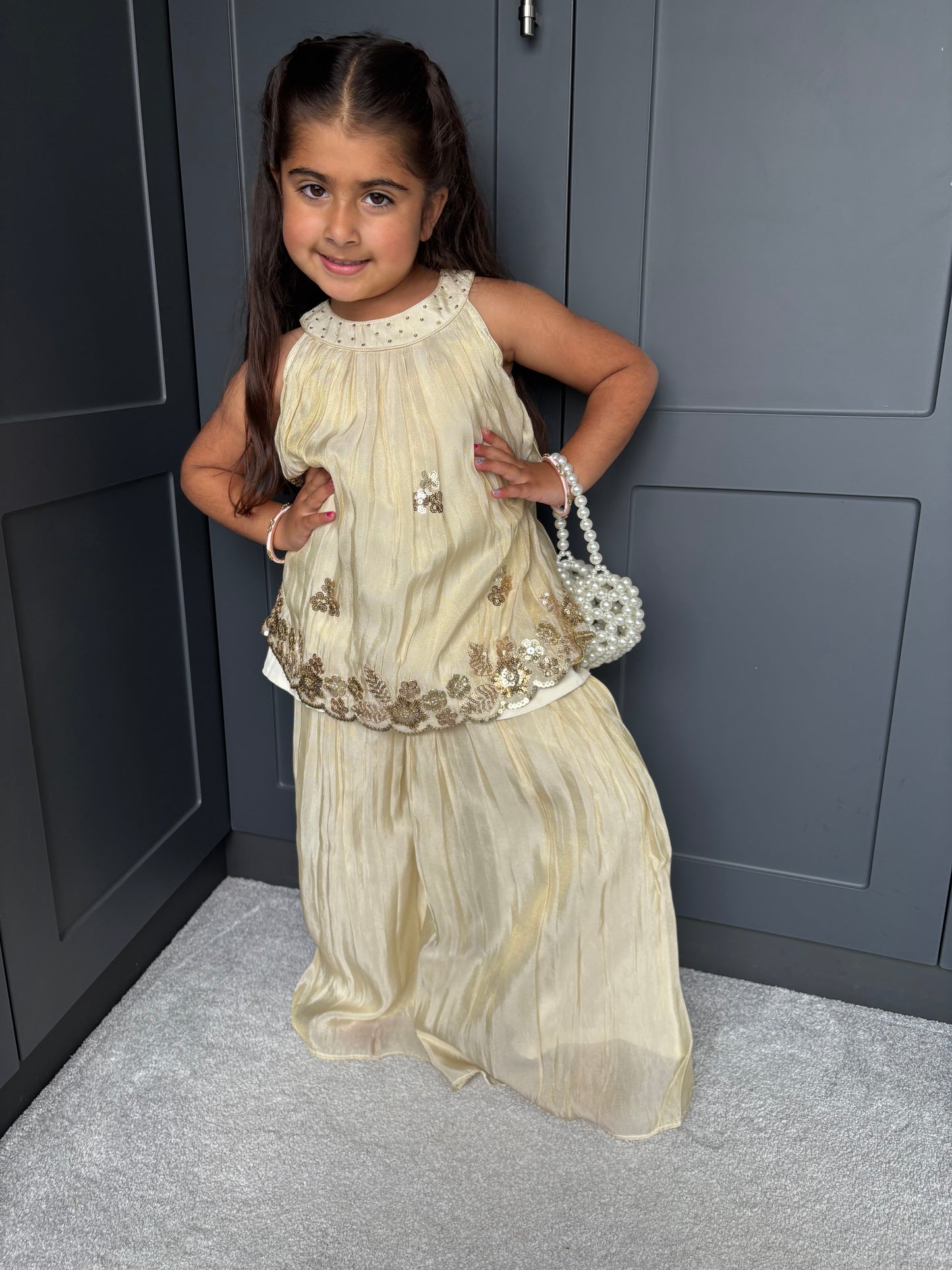 Cream & Gold Palazzo Suit