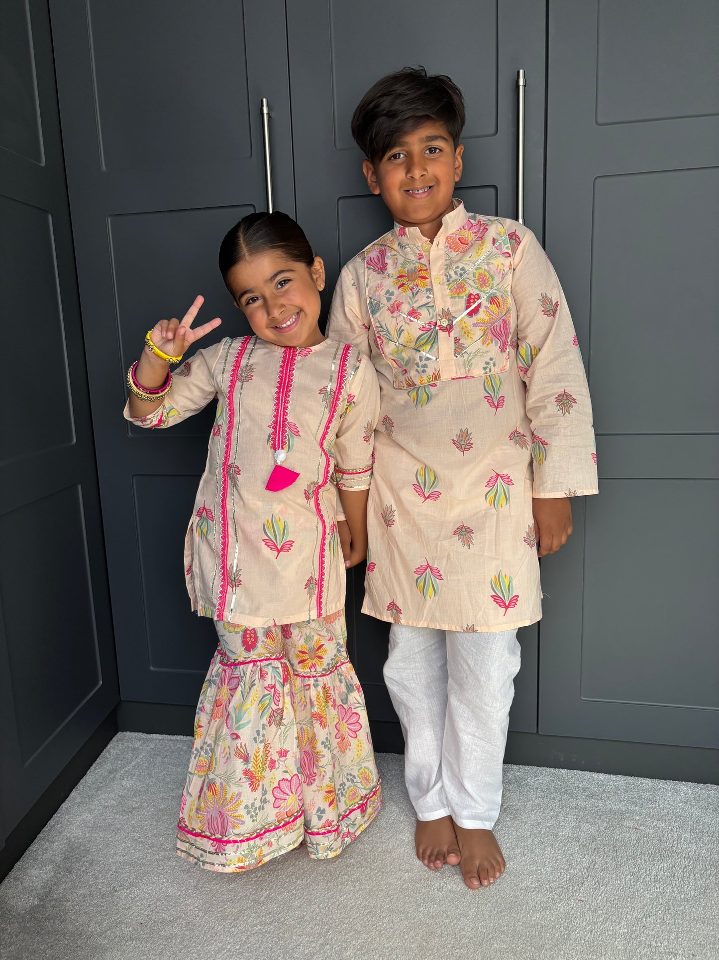 Lotus Print Girls Gharara Set | Indian Festive Wear | Sibling Collection