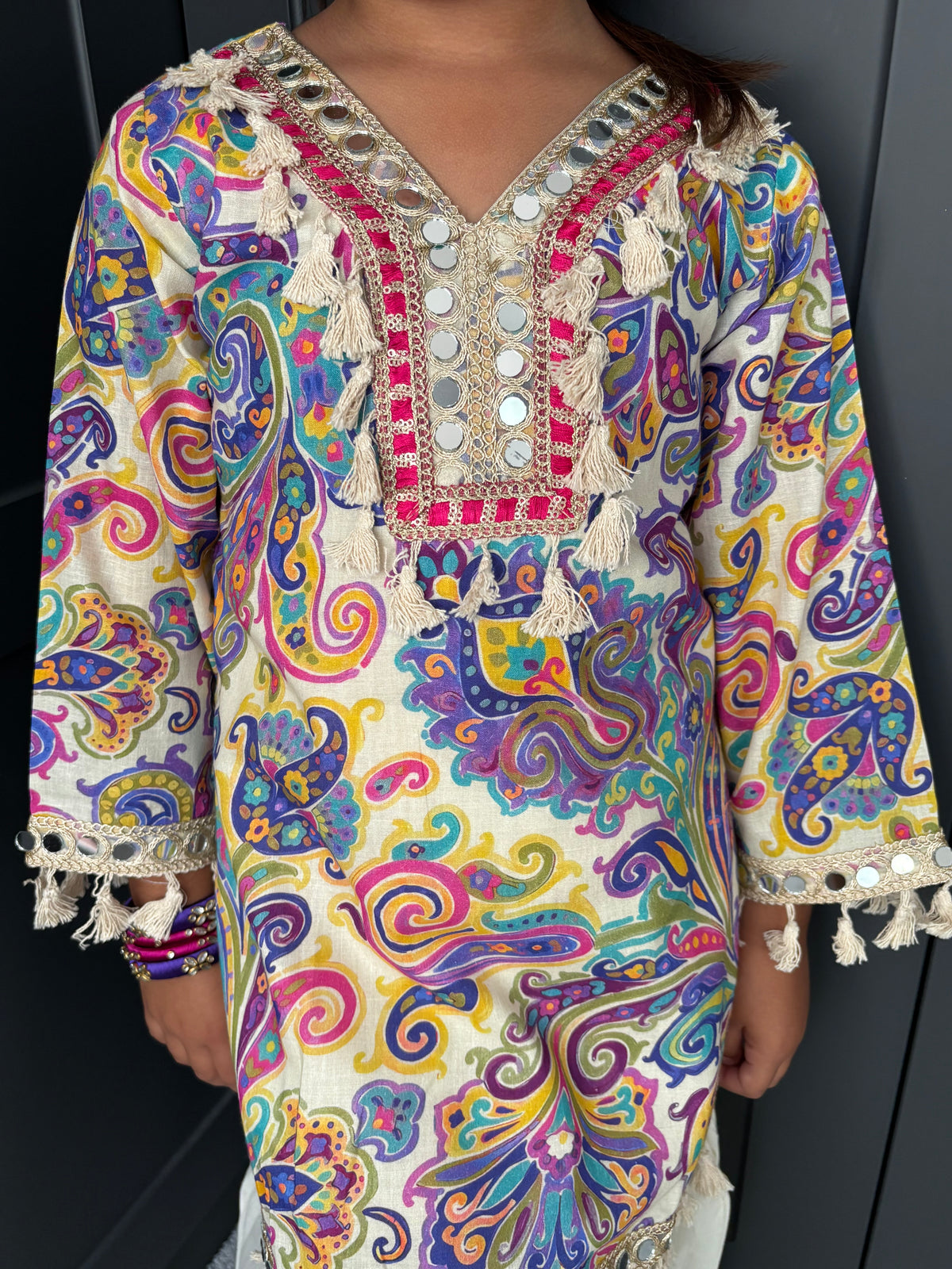 Paisley Mirror Work Kurta Salwar Set for Girls