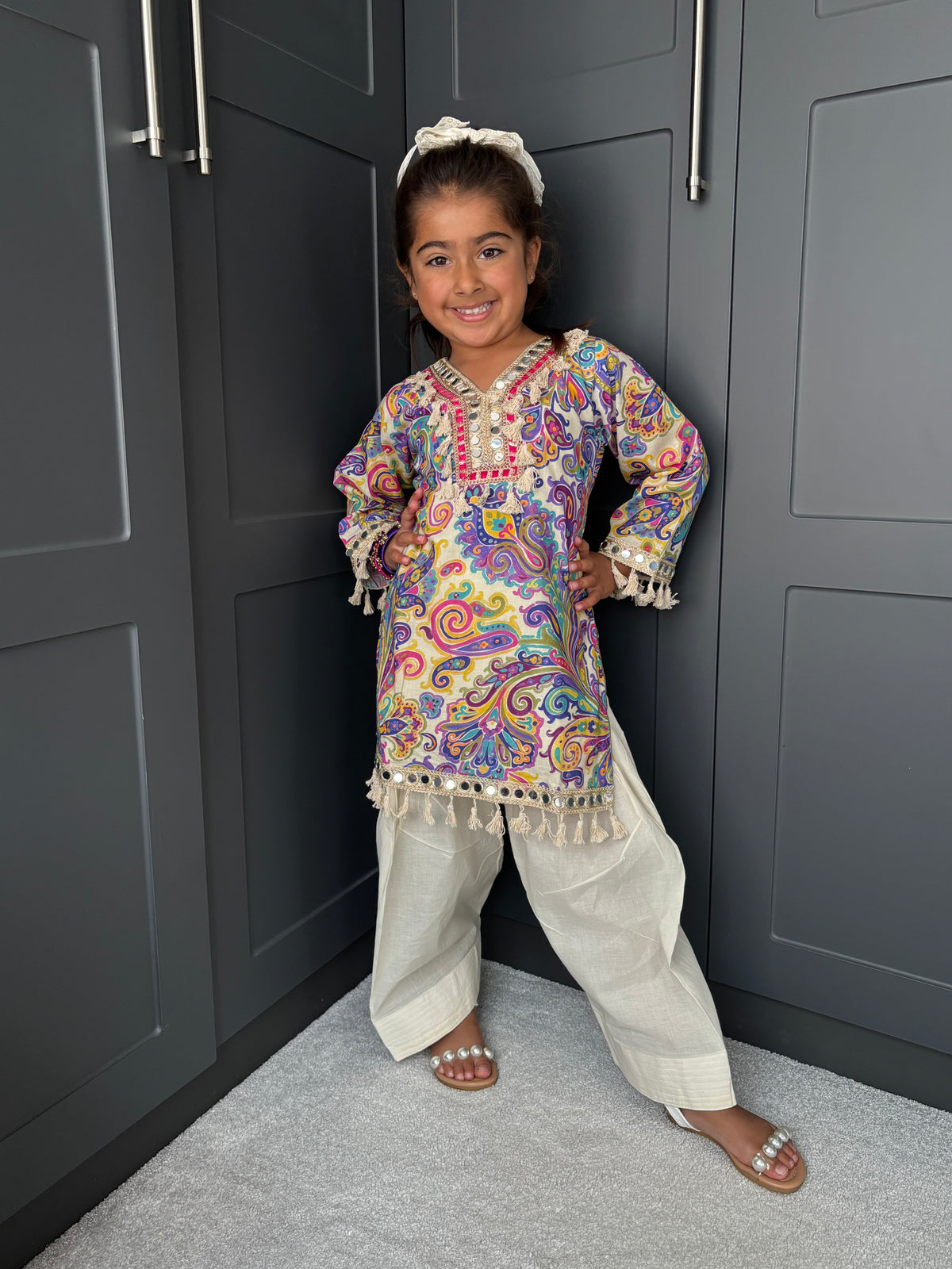Paisley Mirror Work Kurta Salwar Set for Girls