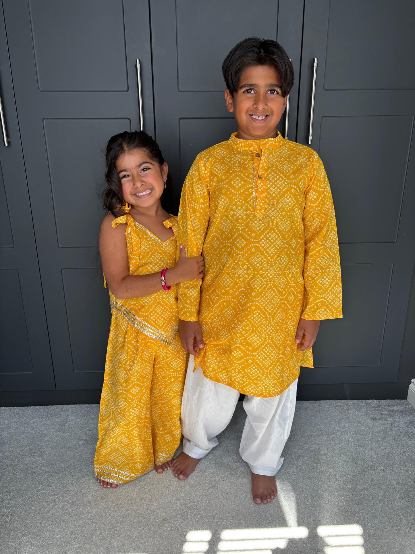 Girls Festive Yellow Bandhani Print Palazzo Suit | Sibling Collection