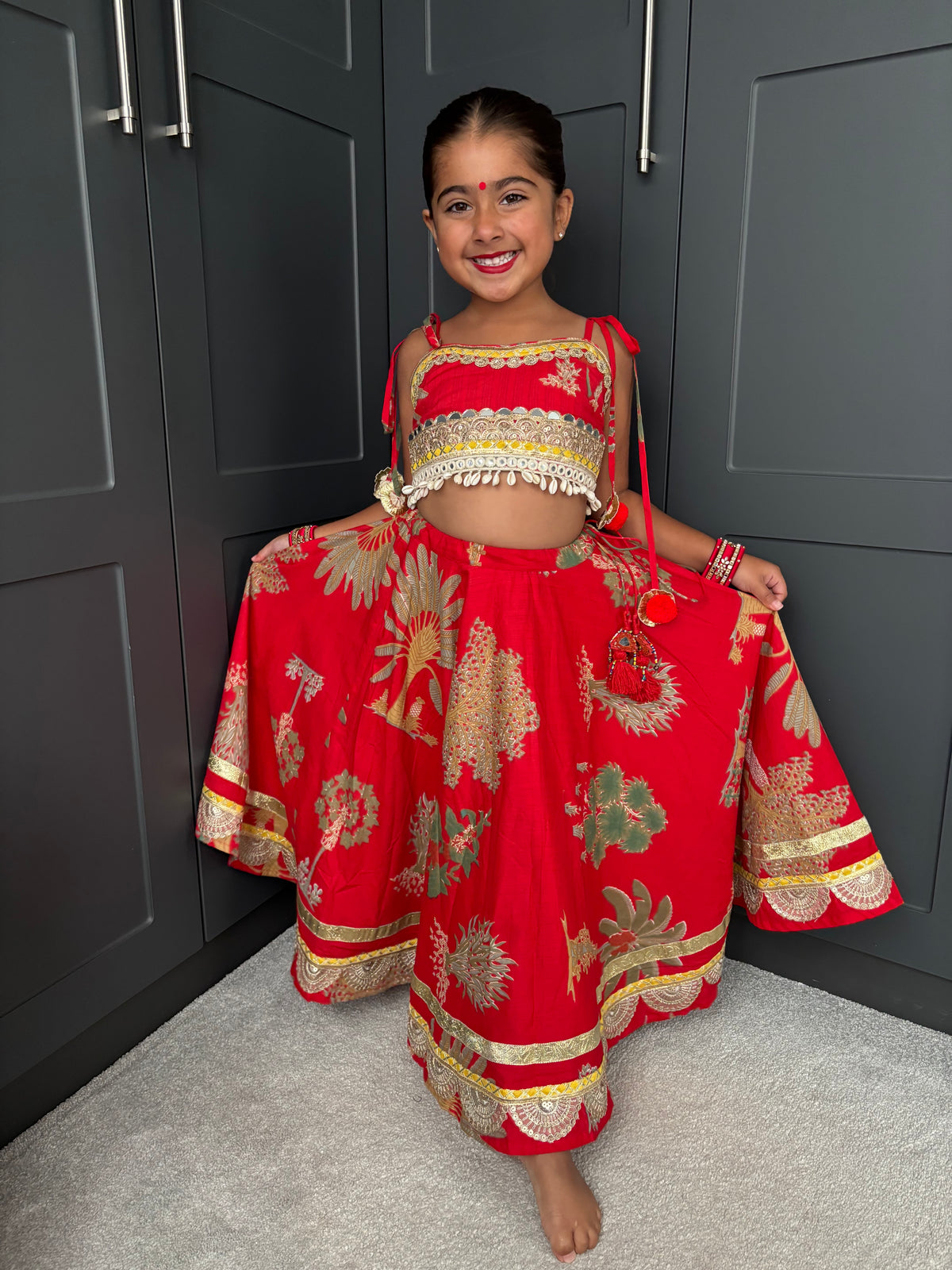 Red Lengha | Girls Navratri Garba Outfit | Indian Kidswear