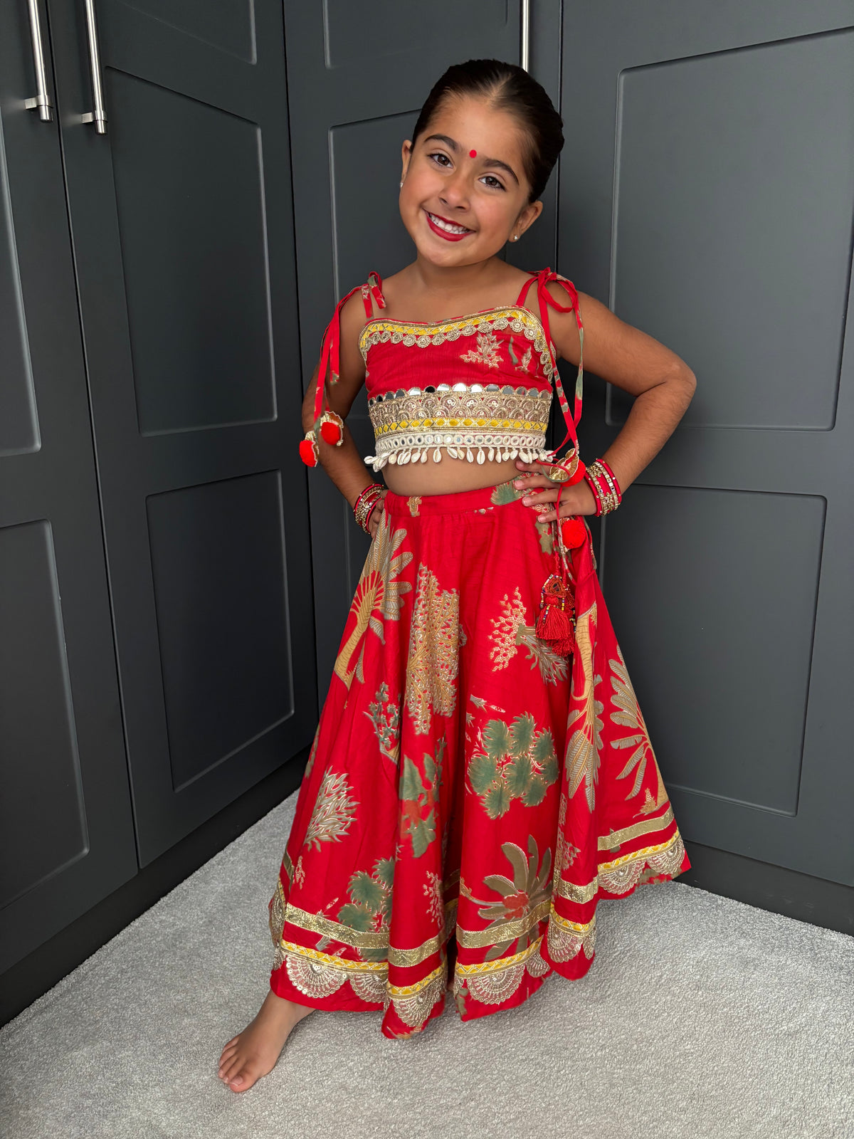 Red Lengha | Girls Navratri Garba Outfit | Indian Kidswear