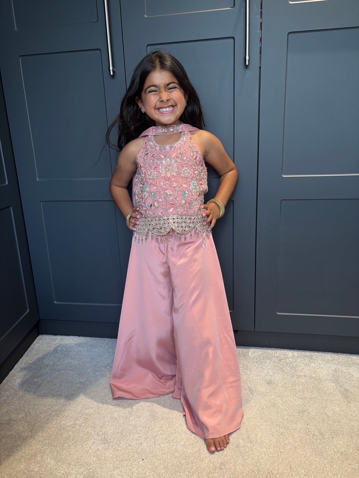 Blush Pink Embroidered Palazzo Suit