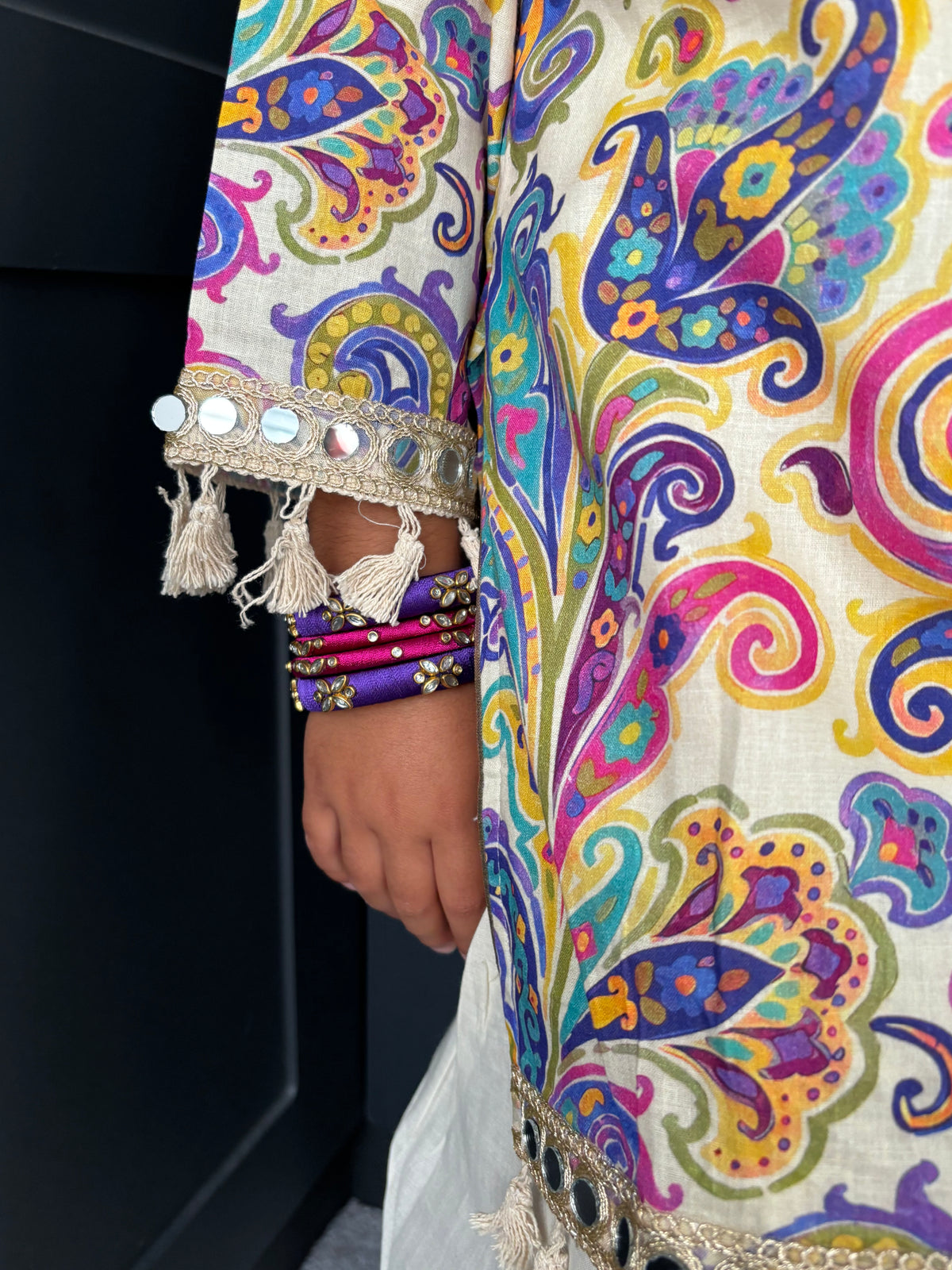 Paisley Mirror Work Kurta Salwar Set for Girls
