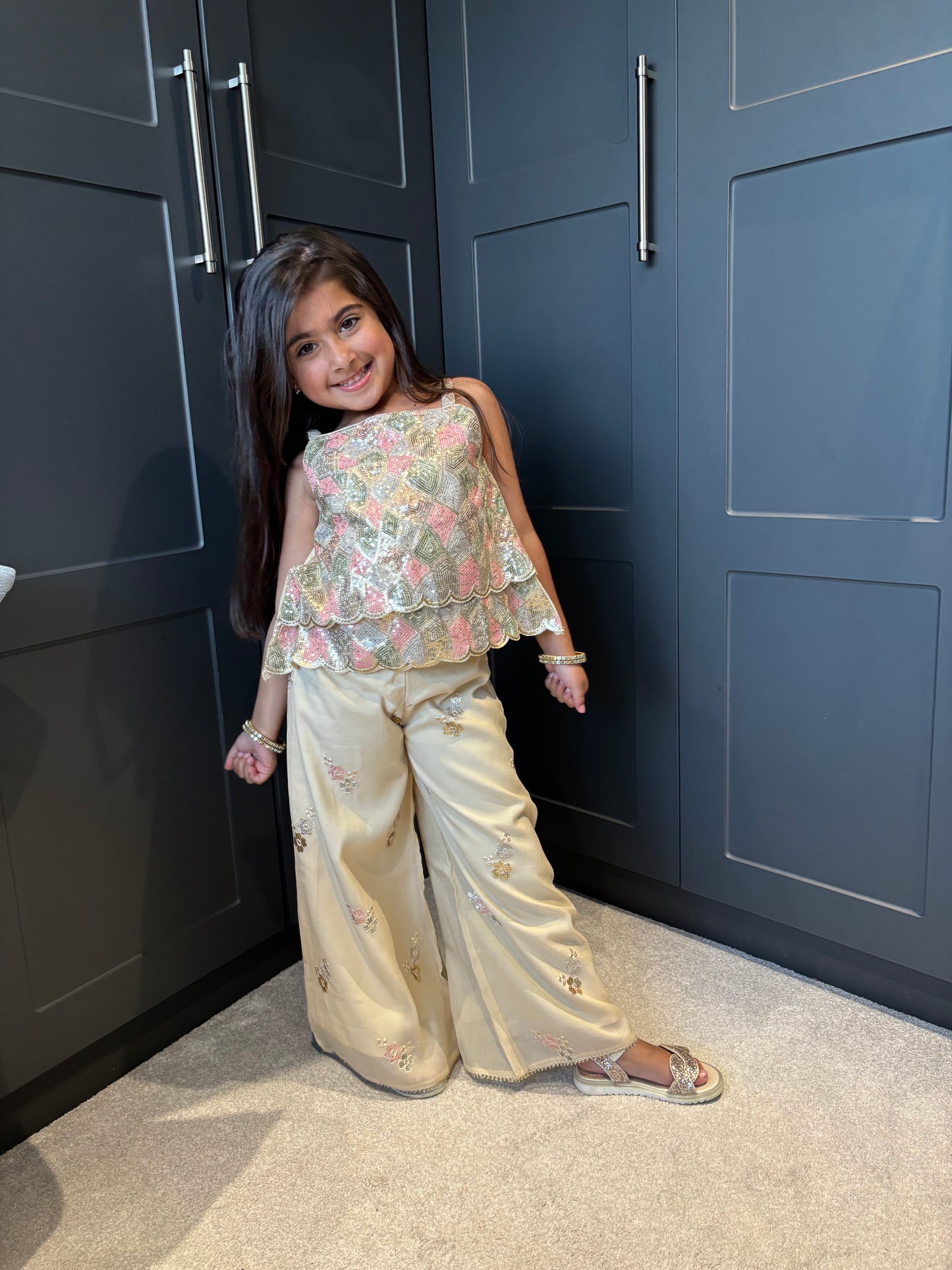 Blush & Gold Sequin Palazzo Set