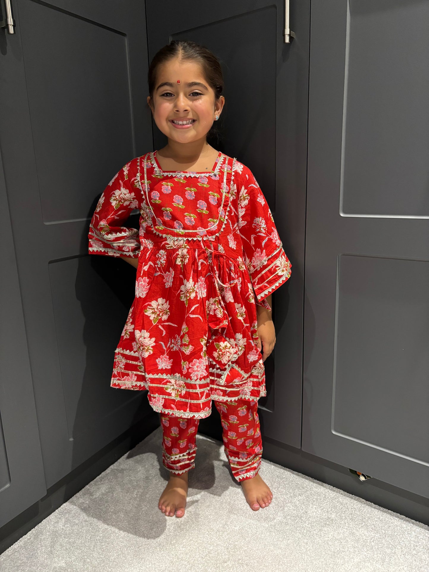 Red Floral Trouser Suit Set