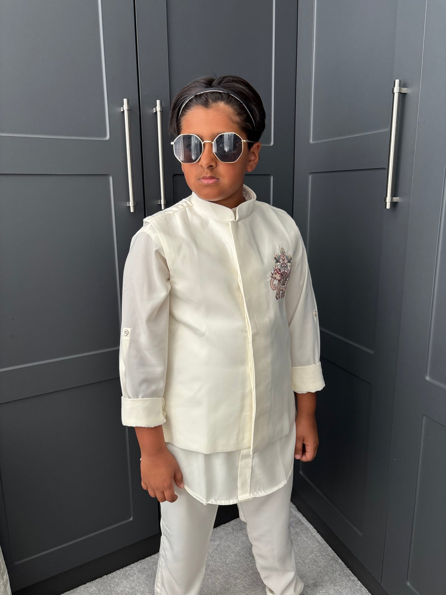 Boys Ivory Embroidered Nehru Jacket