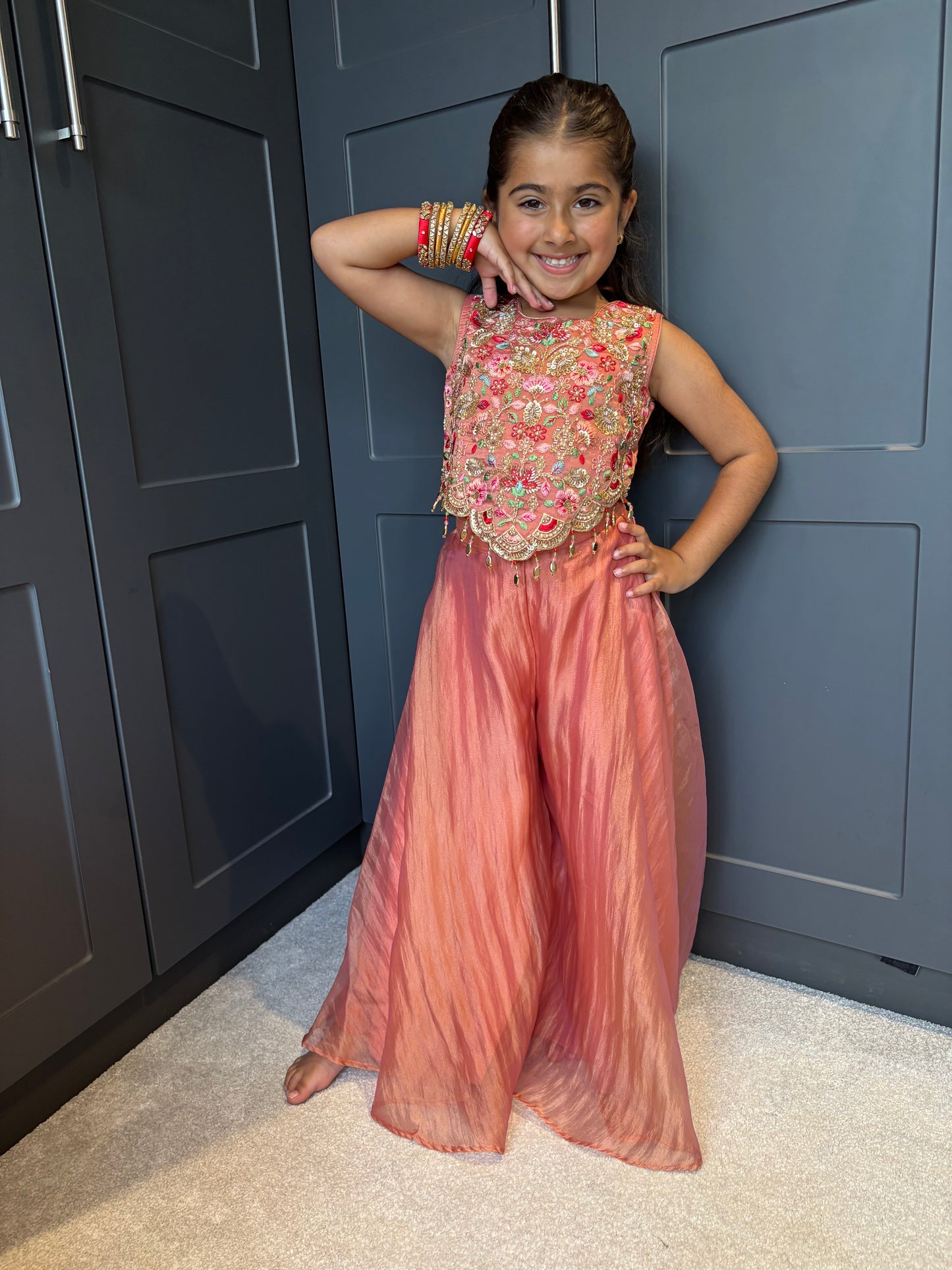 Coral Floral Pearl Palazzo Suit