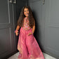 Pink Floral & Pearl Palazzo Suit
