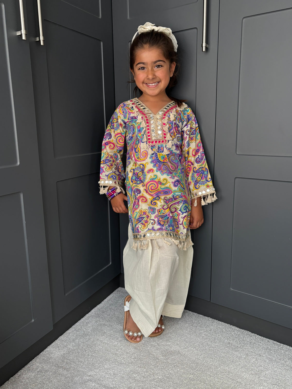 Paisley Mirror Work Kurta Salwar Set for Girls