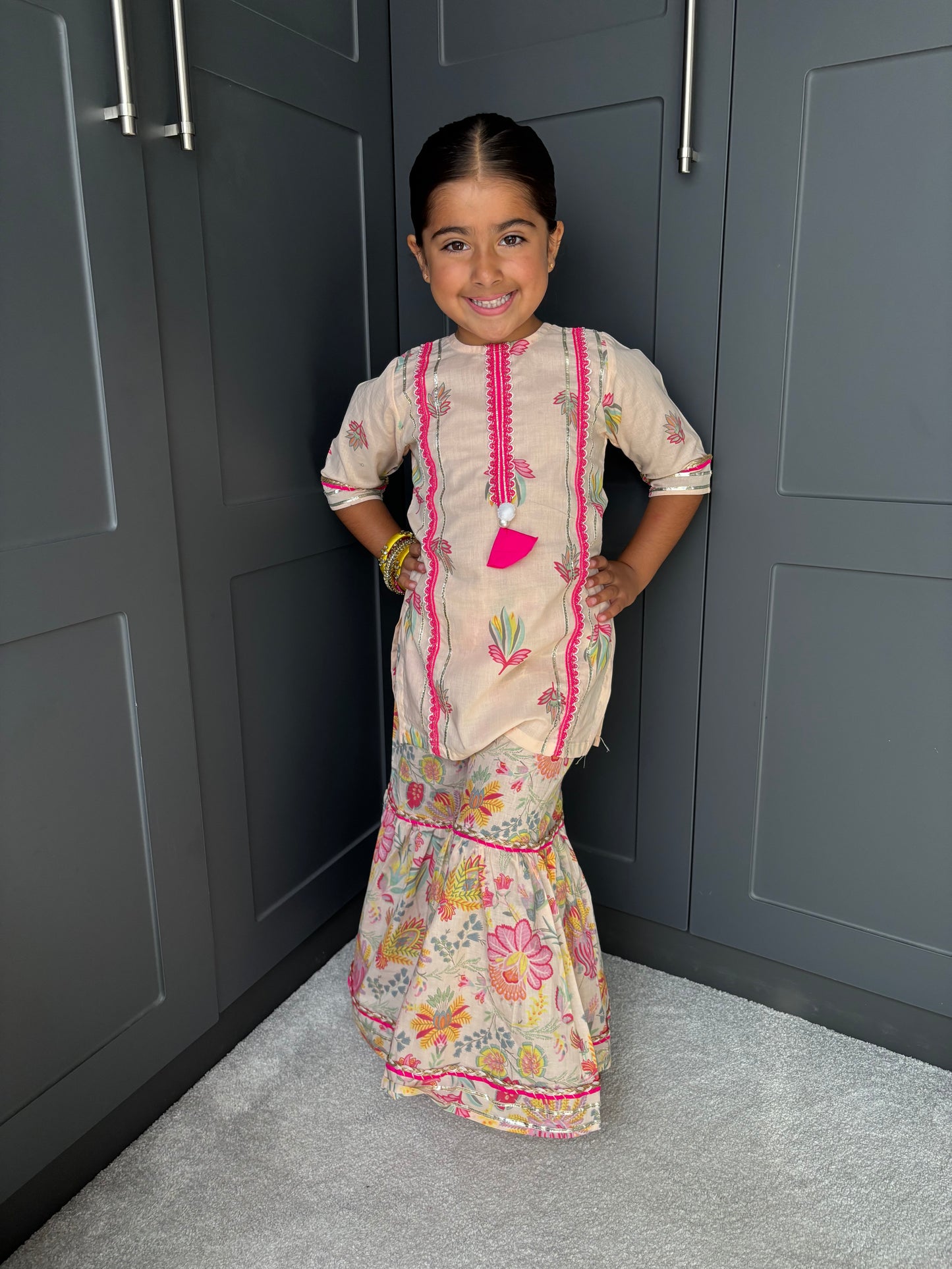 Lotus Print Girls Gharara Set | Indian Festive Wear | Sibling Collection