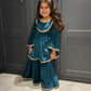 Teal Velvet Sharara Suit